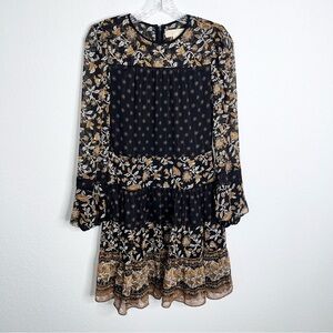 Michael Kors Dress Women XS  Georgette Paisley Gold Mettalic Floral  AA